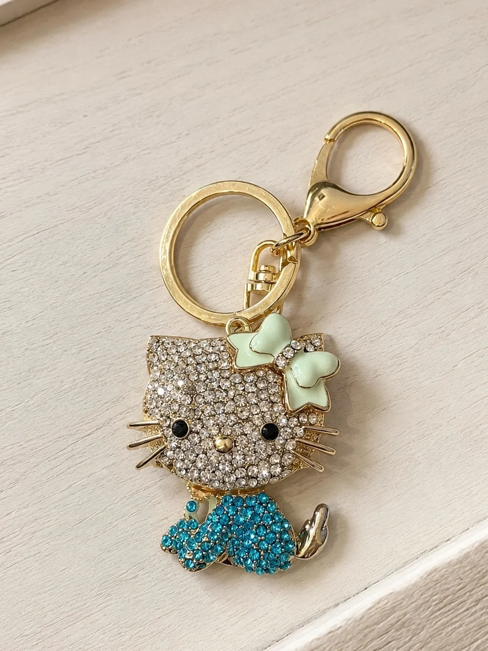 Charmmy Kitty Swarovski Crystal Gold Keychain Bag Charm NWT